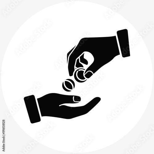 Hand Transferring Coins to Another Hand.