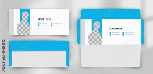 Professional Medical Healthcare Envelope Template with Doctor Image and Clean Blue Geometric Design
