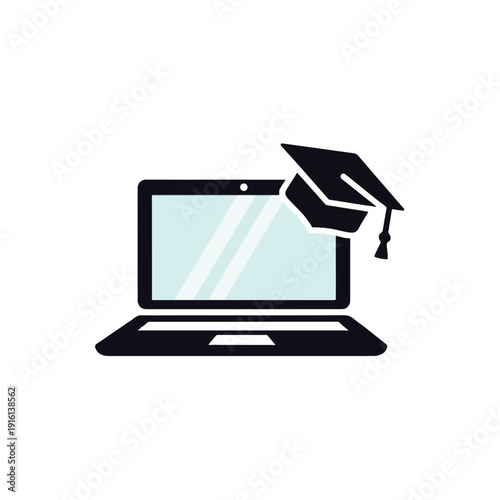 Laptop Computer with Graduation Cap.