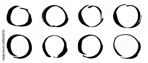 手書きの円形セット、フレーム、ブラシストローク