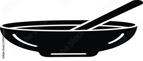 Cooking Pan with Spatula Solid Icon Kitchen Frying Pan Utensil Symbol Black Silhouette Vector Illustration