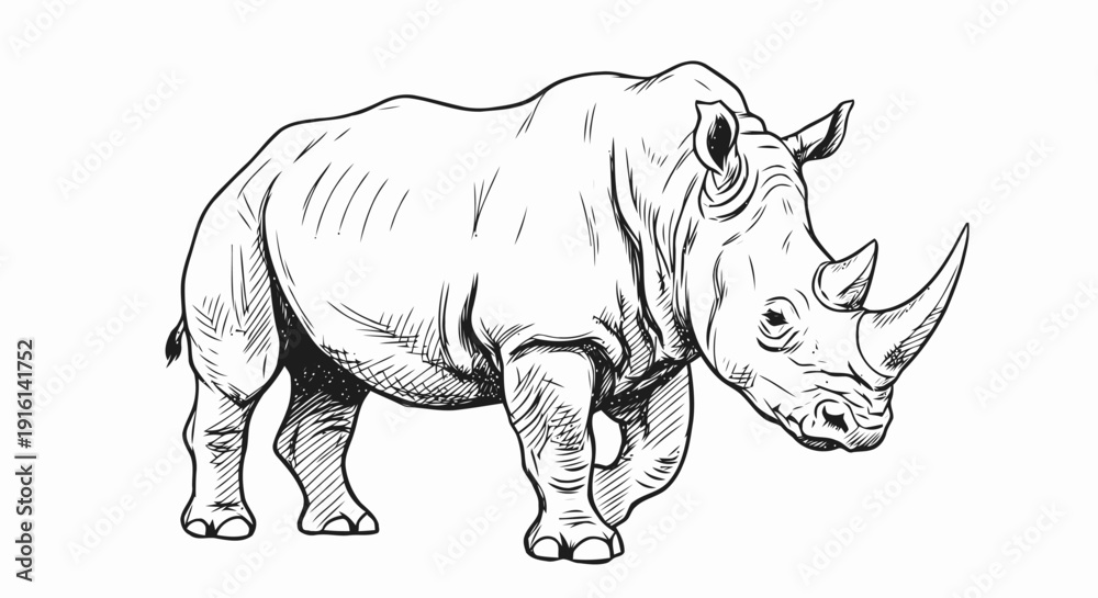 Fototapeta premium Black and White Rhinoceros Illustration.