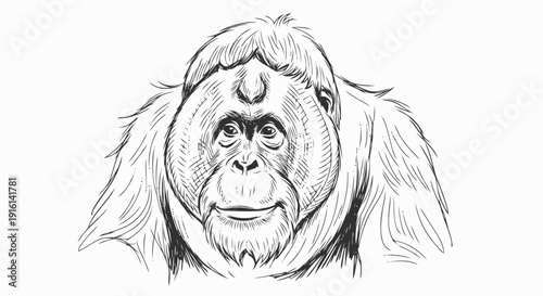 Detailed Drawing of a Gorilla Head.