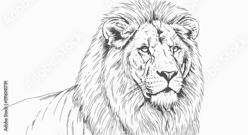 Detailed Black and White Lion Drawing.
