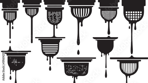 Black and white illustration of melting light fixtures pattern