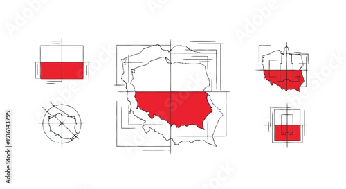 Poland map in various projections with red lower section red section geography