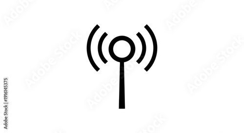 Simple Black Icon of a Radio Tower Broadcasting Signal.
