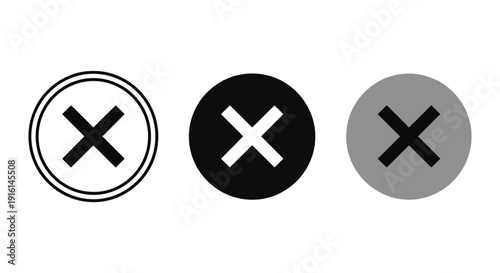 Set of three cross icons in different styles and colors.
