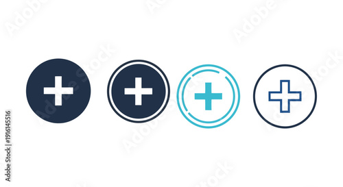 Set of four plus sign icons in circles.