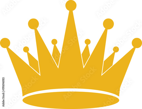 A golden crown with multiple pointed peaks and a smooth base design isolated on transparent background, Vector