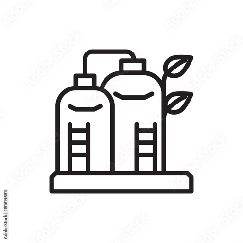 Bioethanol plant icon symbolizing renewable biofuel production, represents fermentation tanks, biomass distillation, ethanol refinery hardware, sustainable energy crops, and green chemical engineering