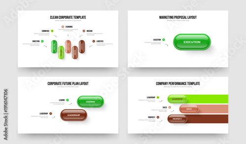 Sales Development 5 1 2 3 Element Diagram Presentation Template Set. Service Launch Five One Two Three Step Infographic Slide Layout Vector Illustration Bundle.
