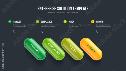 Market Campaign 4 Step Diagram Slideshow Layout. Project Showcase Slide Template Vector Illustration. Service Portfolio Four Element Infographic Frame Design.
