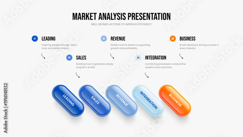 Sales Showcase 5 Step Diagram Slide Layout. Enterprise Planning Five Option Infographic Presentation Template. Digital Profile Slideshow Design Vector Illustration.