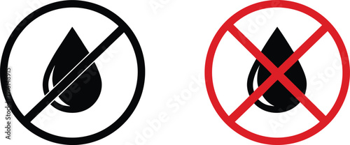 No liquids allowed prohibition sign icon set with crossed water drop symbol in black and red circular warning styles