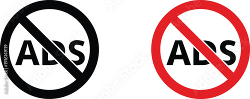 No ABS braking system prohibition sign icon set with crossed text symbol in black and red circular warning styles
