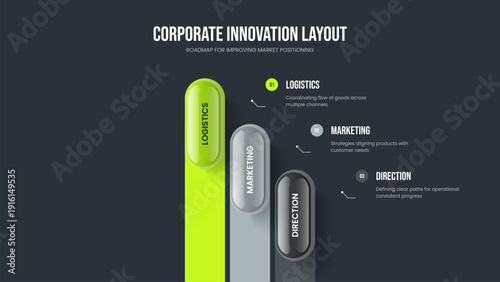 Marketing Growth 3 Element Infographic Frame Layout. Professional Profile Presentation Template Vector Illustration. Enterprise Campaign Three Step Diagram Slideshow Design.
