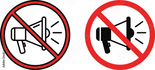 Free Download No loudspeaker prohibition sign icon set with crossed megaphone symbol in red and black circular warning styles - GFXLoad