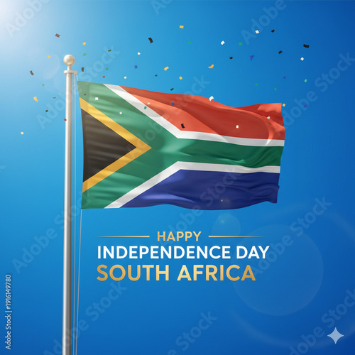 South Africa Independence Day Celebration with Waving National Flag