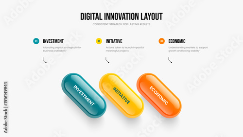 Service Planning 3 Option Infographic Presentation Template. Modern Overview Three Element Diagram Slide Design. Enterprise Solution Slideshow Layout Vector Illustration.