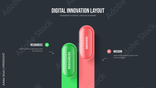 Project Launch 2 Option Diagram Presentation Design. Consulting Plan Two Step Infographic Slideshow Layout. Sales Planning Frame Template Vector Illustration.