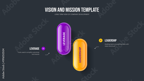 Company Development 2 Element Diagram Frame Template. Investor Report Presentation Design Vector Illustration. Business Planning Two Option Infographic Slide Layout.