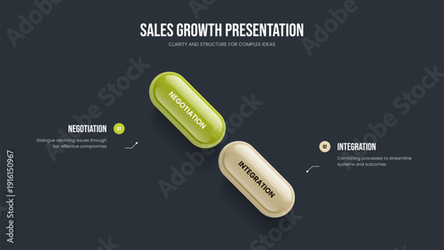 Professional Planning Two Element Diagram Slideshow Layout. Investor Visualization Frame Template Vector Illustration. Modern Overview 2 Step Infographic Slide Design.