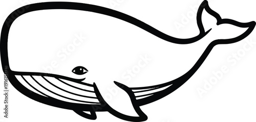 Whale Illustration A Simple Black and White Vector Drawing of a Large Marine Mammal