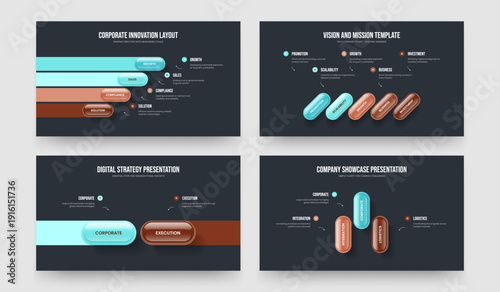 Investor Plan 4 5 2 3 Element Infographic Slide Design Set. Product Innovation Four Five Two Three Option Diagram Presentation Layout Vector Illustration Collection.