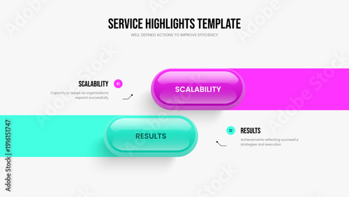 Professional Solution Presentation Design Vector Illustration. Investor Plan 2 Step Diagram Slide Template. Service Proposal Two Element Infographic Slideshow Layout.