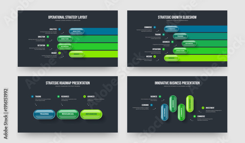 Financial Plan Four Five Three Step Infographic Slide Design Vector Illustration Bundle. Advertising Development 4 5 3 Option Diagram Slideshow Layout Collection.