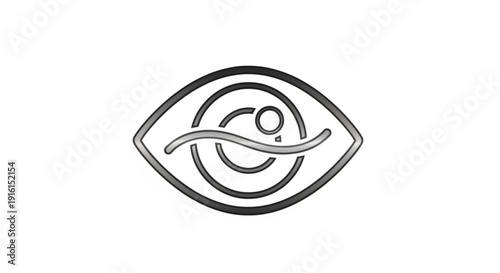 Minimalist eye icon with spiral and dot design element in simple line art style on white background for vision and insight concepts