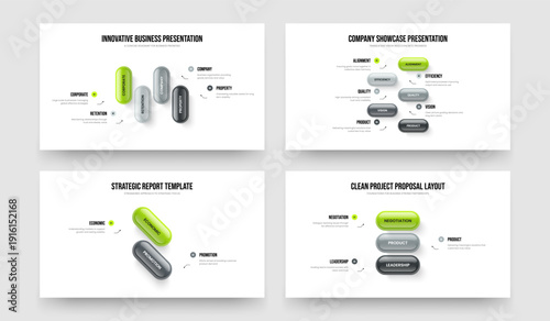 Investor Solution Four Five Two Three Option Diagram Slide Design Vector Illustration Set. Modern Profile 4 5 2 3 Element Infographic Presentation Layout Collection.