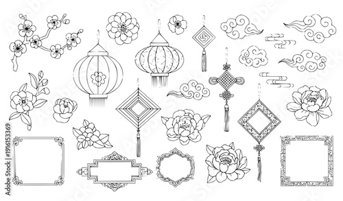 Chinese festival hand drawn decorative element vector set
