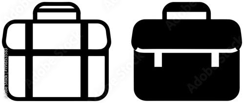 Two dark bag icons and a film changing bag on white background for graphic design