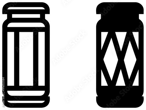 Two black icons of cylinder carbon air filter designs on white background for industrial use