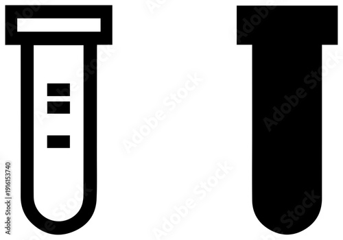 Two black and white icons of graduated cylindrical laboratory test tubes on white background