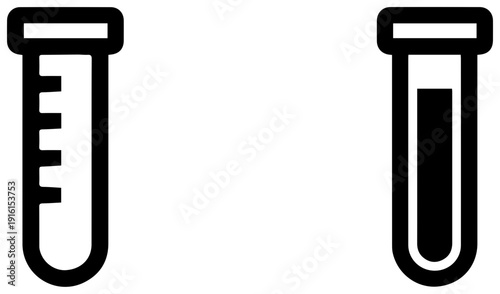 Two graduated mixing cylinder icons in black on white background for science and laboratory use