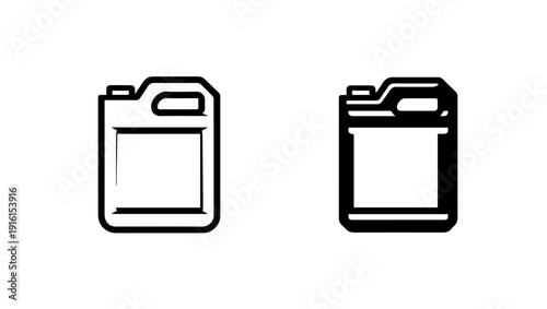 Two metal jerry cans for fuel black and white icons simple design isolated on white background for industrial or transportation use