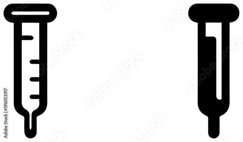 Two black icons of measuring pipettes on white background for science and laboratory use