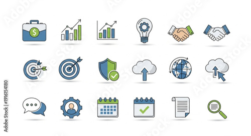 Business icons for finance and management.