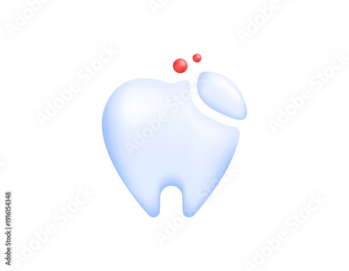 3D style illustration of a broken tooth. Damaged and decayed teeth. Dental problems and conditions. Symbols, icons, signs, elements. White background