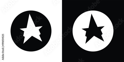 Black and white star symbol inside a circle on contrasting backgrounds