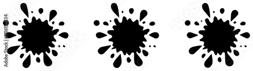 Set of three black blood spatter pattern icons on white background graphic design elements