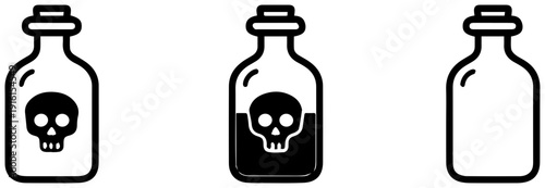Three icons of poison bottles with skull symbols on a white background