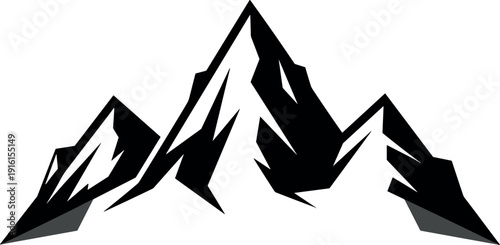 Mountain range silhouette, geometric peaks vector, outdoor landscape illustration, hiking artwork, travel design, black and white, nature background, adventure scenery