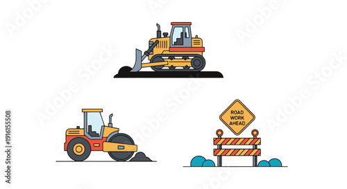 Road Construction color line art clean design minimal abstract illustration
