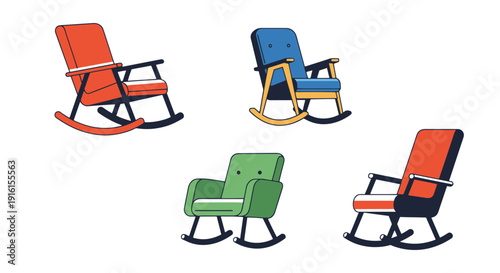 Rocking Chair Line art vector set modern color style illustration