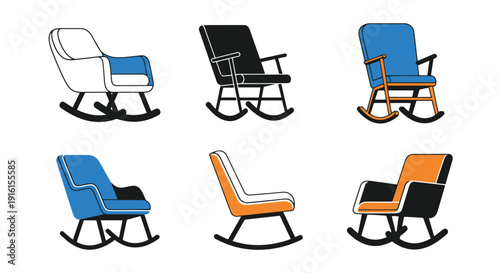 Rocking Chair Line creative color filled design simple illustration