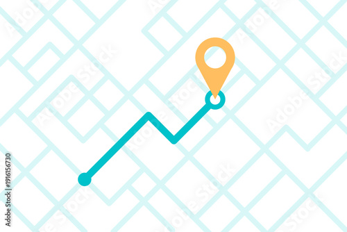 Navigation route with location pin marker on a city map background. Flat vector illustration of GPS tracking, delivery service, logistics, and transportation concept.